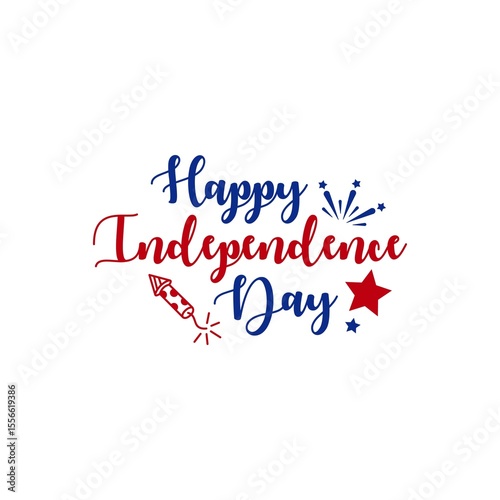 Independence Day 4th of July typography clip art design on plain white transparent isolated background for card, shirt, hoodie, sweatshirt, apparel, tag, mug, icon, poster or badge