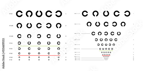 Distance Visual Tests for Visual Acuity Poster Design Diagram Healthcare, Educational Medical Medical Eye Chart with Landolt C Chart. Isolated on White Background. Vector. Eye Vision Health