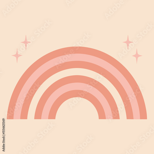 Boho style rainbow illustration with shimmering stars on a soft peach background