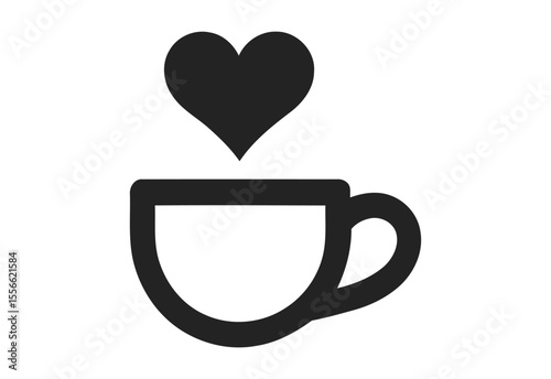 Black silhouette of a coffee cup with a heart shape rising from it
