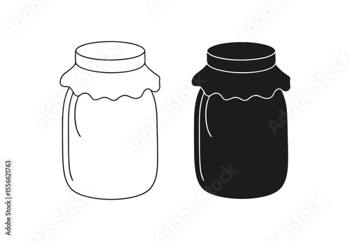 Simple line art and silhouette of two jars with fabric lids