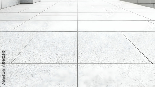 A high-angle view a pristine white tile floor subtle texture, creating a clean modern aesthetic.