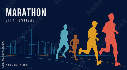 Great elegant vector editable marathon poster with city lineart in the background design for your marathon championship event	