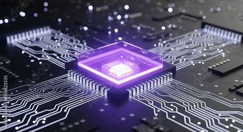 Illuminated Microchip A Close-Up View of Advanced Semiconductor Technology