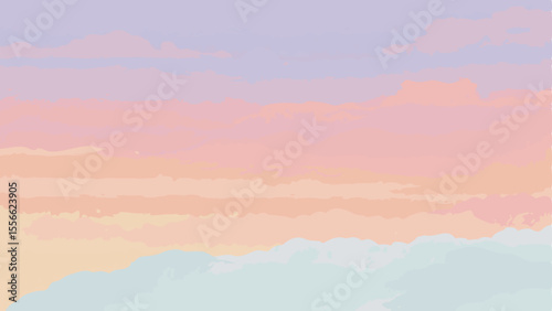 Pastel colored abstract sky illustration with watercolor like clouds and transparent details