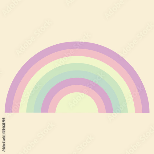 Pastel colored rainbow illustration on a warm beige background representing peace and happiness