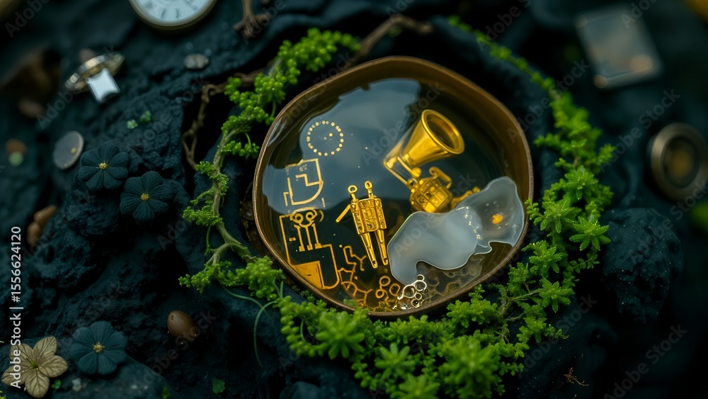Obraz premium Enchanting Time Capsule: An artful scene filled with whimsy and wonder, featuring intricate details, evoking nostalgia and beckoning viewers into a realm of imagination.