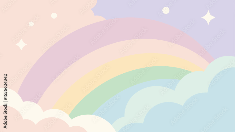 Fototapeta premium Pastel rainbow and clouds background with sparkles ideal for various design projects