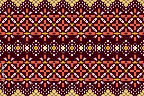Abstract geometric design of ethnic, western fashion for Pakistani, Indian, Arab rugs, fabric, clothing, rugs, vector illustration, embroidery style, seamless, and wallpaper.