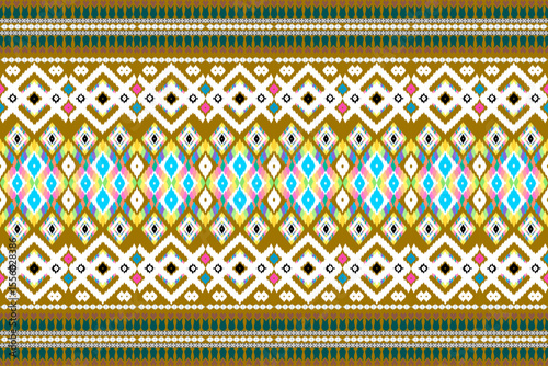 Abstract geometric design of ethnic, western fashion for Pakistani, Indian, Arab rugs, fabric, clothing, rugs, vector illustration, embroidery style, seamless, and wallpaper.