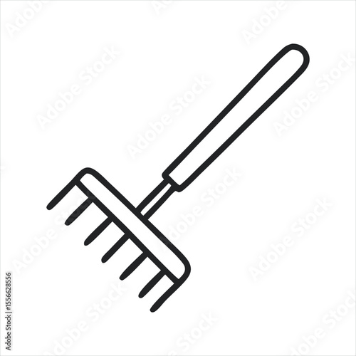 Line Art Illustration of a Hand Rake for Gardening