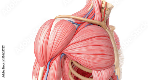 Detailed Anatomical Illustration of Human Musculature in the Shoulder Region