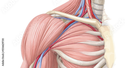 Detailed Anatomical Illustration of Human Shoulder Muscles and Structures