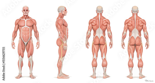 Detailed Illustration of Human Anatomy Showcasing Muscular and Skeletal