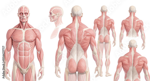 Muscle Structure and Anatomy Illustration of a Human Body from Multiple Angles