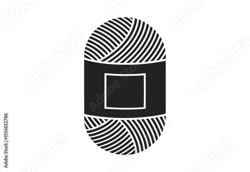 Simple black and white graphic illustration of a ball of yarn