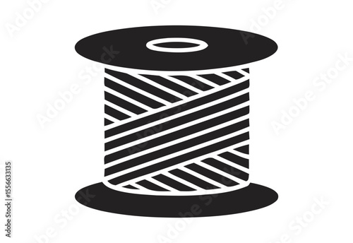 Simple black silhouette of a spool of thread with diagonal lines