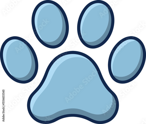 Flat Vector Illustration of a Single Large Detailed Dog Paw Print with Soft Shadows

