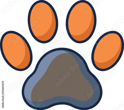 Flat Vector Illustration of a Single Large Detailed Dog Paw Print with Soft Shadows

