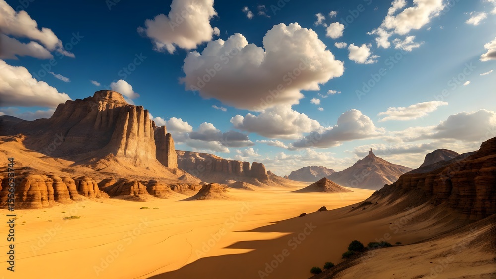 Fototapeta premium Epic Desert Valley with Sandstone Towers Under a Dramatic Sky