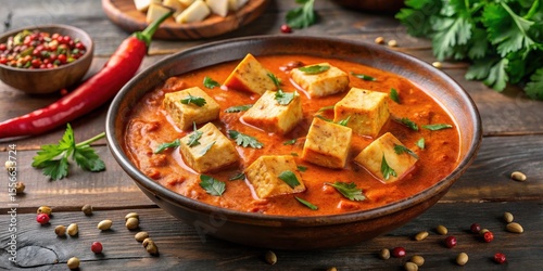 Creamy paneer in a rich tomato-based sauce with spices and herbs, panner, creamy sauce, panner