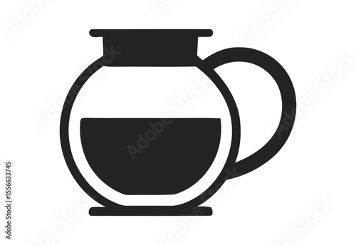 Simple black silhouette of a glass coffee pot with a handle and coffee inside