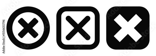 Three different styles of cross marks or x symbols in black and white