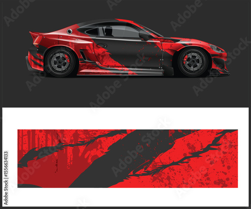 Red and Black Sports Car with Matching Wrap Design Template