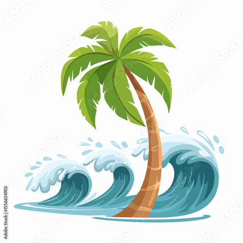 Vector Image: Lone Palm Tree on the Beach in the Midst of a Tropical Storm 03