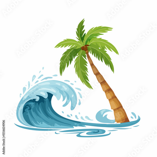 Vector Image: Lone Palm Tree on the Beach in the Midst of a Tropical Storm 02
