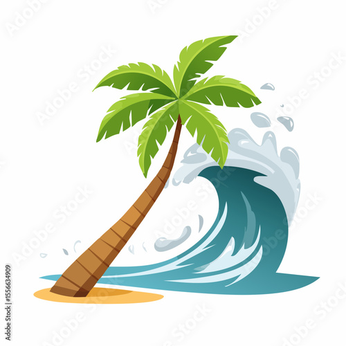 Vector Image: Lone Palm Tree on the Beach in the Midst of a Tropical Storm 04