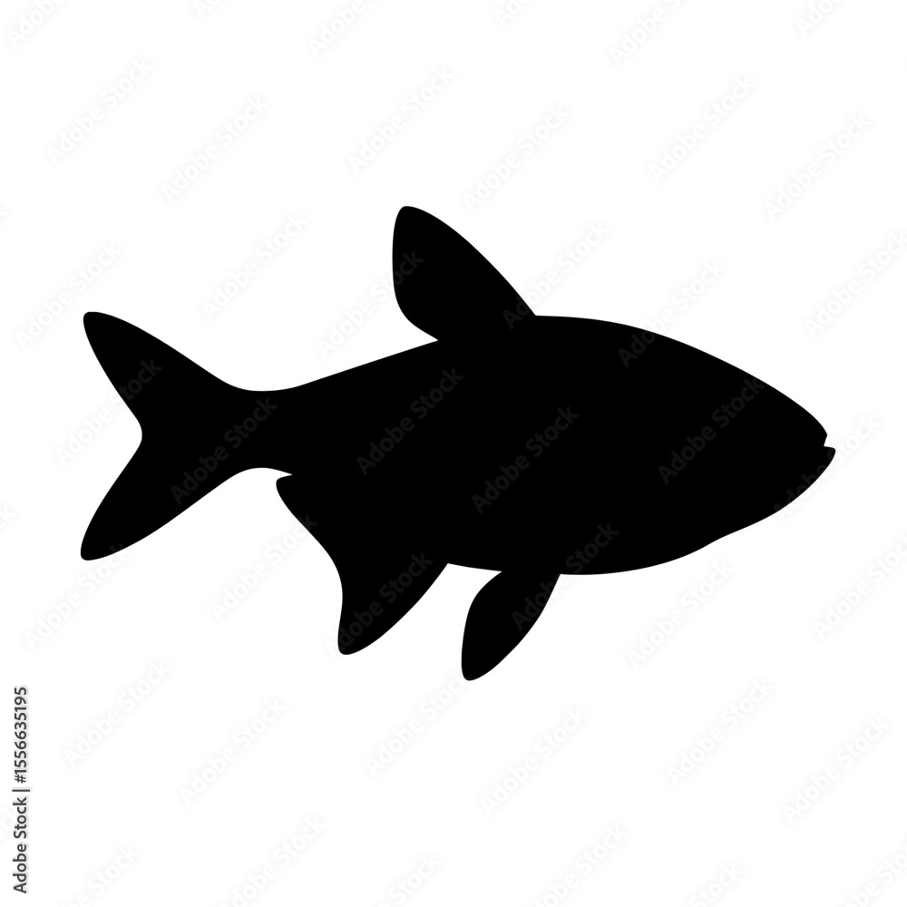 Fototapeta premium Ember Tetra Silhouette with Distinct Fin Shapes on White Background