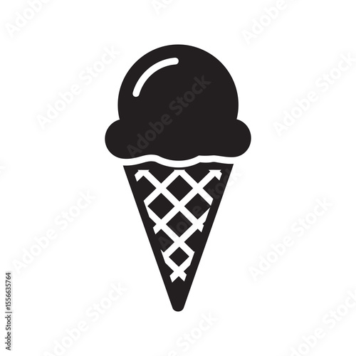 Sweet cold ice cream dessert cone delicious summer food snack gelato scoop tasty frozen dairy refreshment vanilla waffle sugar foodstuff vector symbol solid glyph icon
