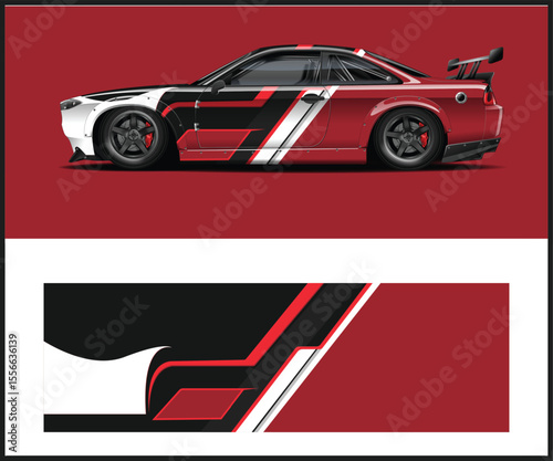Sleek Red and Black Sports Car with Custom Graphics and Body Kit