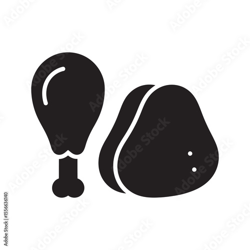 Fried chicken leg and meat poultry food fast food dinner crispy snack delicious meal drumstick tasty restaurant menu vector solid glyph icon