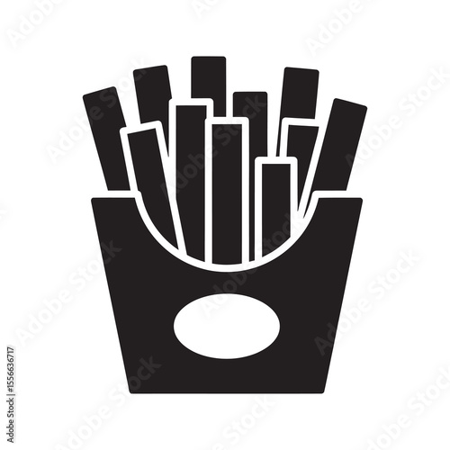 French fry potato snack fast food junk food fried crispy delicious side dish salty appetizer takeout meal vector solid glyph icon symbol