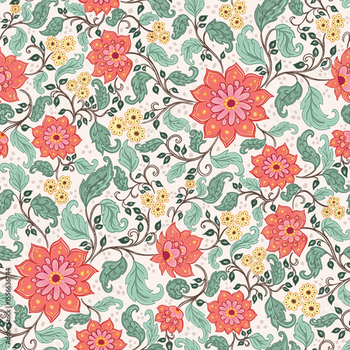 Vintage Traditional Chintz Style Pink And Pale Yellow Florals all Over Pattern
