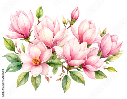 Elegant Watercolor Magnolia Blossom Illustration, watercolor flowers, vector watercolor flowers, Beautiful vintage flower, Watercolor flower collection