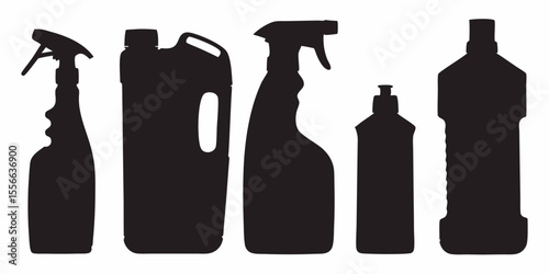 Cleaning supplies silhouette vector image for household cleaning products and spray bottles design asset