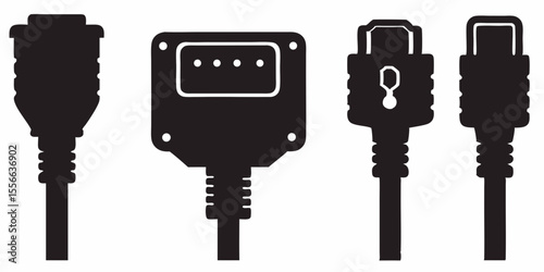 Various cable connectors types vector illustration for connection and data transfer devices design concept silhouette