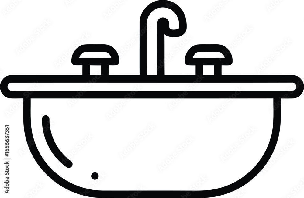 Clean Line Basin: A minimalist outline of a modern basin, a symbol of hygiene and daily routines, drawn in elegant, simple lines.