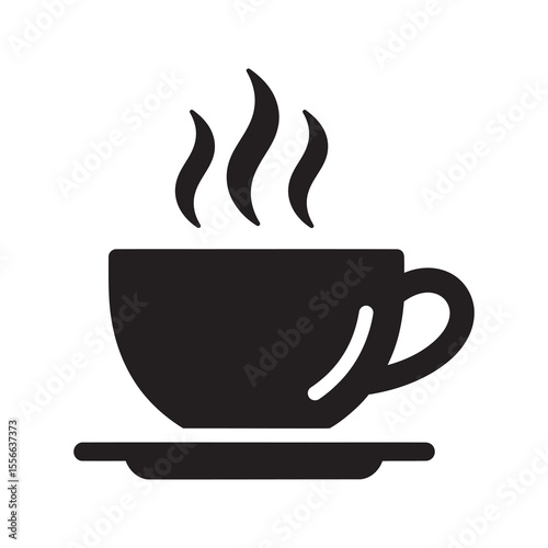 Hot coffee cup with steam morning beverage caffeine drink espresso mug cafe refreshment aroma breakfast liquid vector solid glyph icon symbol