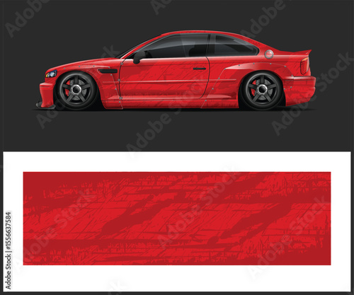 Customized Red Sports Car with Riveted Body Kit and Matching Graphic