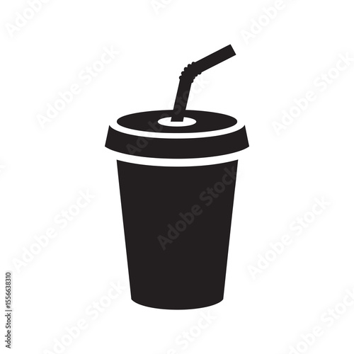 Soda drink in cup with straw cold beverage refreshment fast food soft drink takeout fizzy liquid sweet junk food vector solid glyph icon