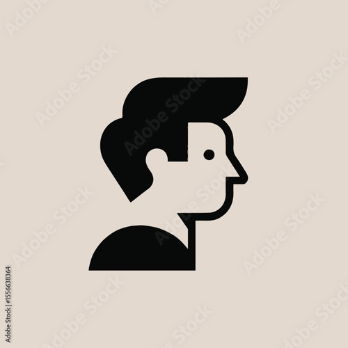 Stylized side profile of a man with black hair and minimalist design on a light beige background