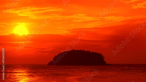 Tropical seascape with small island during sunset in Krabi, Thailand