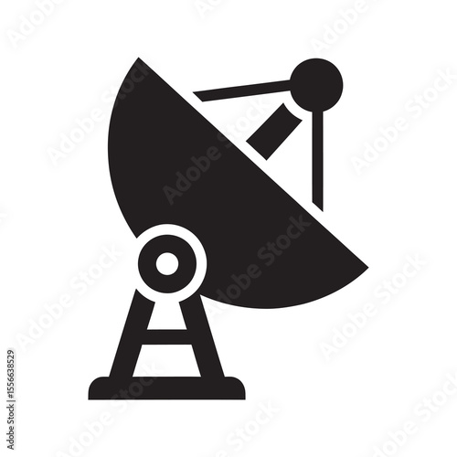 Satellite dish radar antenna for communication signal transmission telecommunication technology network broadcast receiver vector solid glyph icon symbol