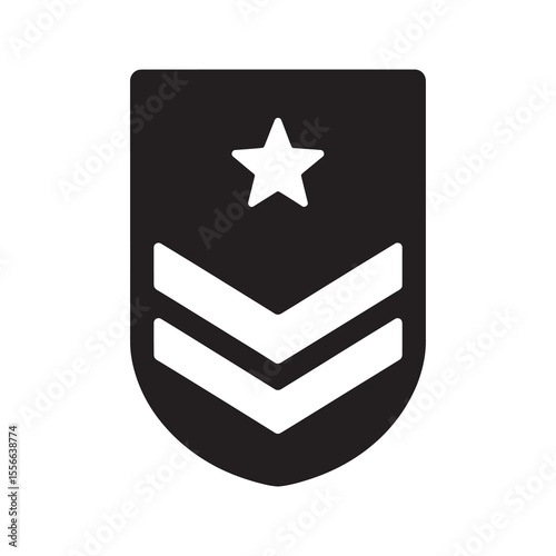 Military rank insignia with star army sergeant patch uniform symbol for officer award honor promotion chevron vector solid glyph icon