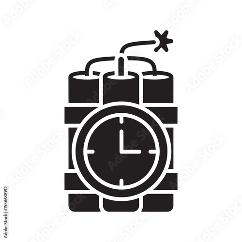 Dynamite time bomb explosive device with timer clock for detonation terrorism threat concept danger destruction weapon vector solid pictogram glyph icon