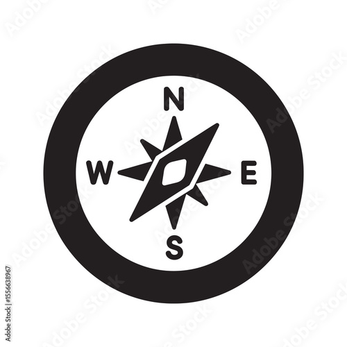 Compass navigation tool for direction finding north south east west travel adventure exploration discovery map reading vector solid glyph icon